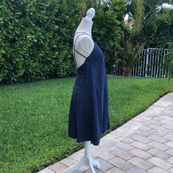 CLAUDIO MILANO NAVY BLUE LOW BACK CRISSCROSS STRAPS ITALIAN LINEN DRESS MEDIUM - Picture 3 of 14